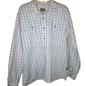 Patagonia Island Hopper Shirt Mens M Blue Plaid Long Sleeve Outdoor Fishing